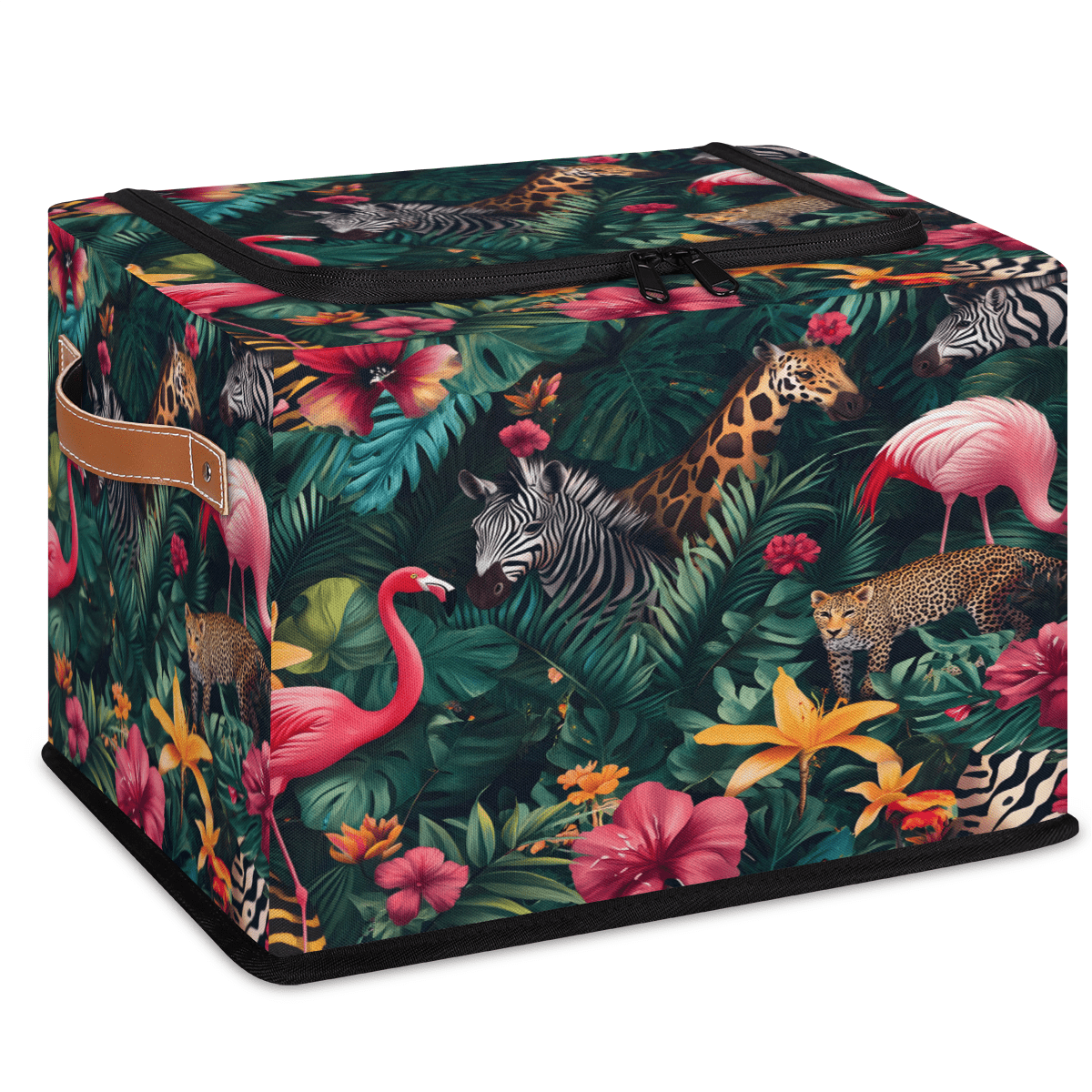 curlyoot-tropical-jungle-animal-storage-bin-with-zipper-lid-foldable