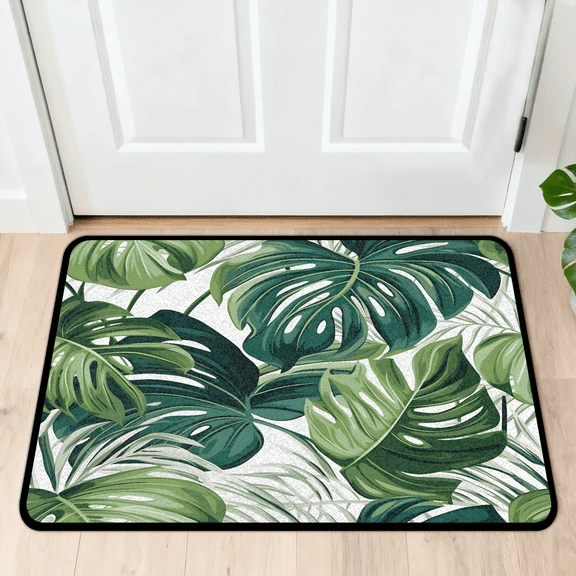CURLYOOT Tropical Leaf Door Mat 24" x 36" Absorbent Front Doormat Entrance Mat Non-Slip Washable Welcome Mats Green Palm Floor Mats for Entryway Indoor Outdoor