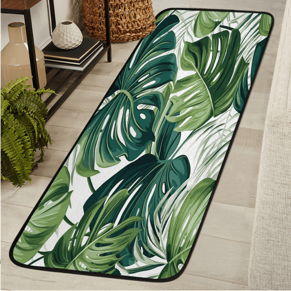 CURLYOOT Tropical Leaf Runner Rug 2'x6' Washable Kitchen Runner Rug Indoor Non Slip Laundry Rugs Green Palm Floor Carpet for Hallway Kitchen Entryway Bedroom Living Room