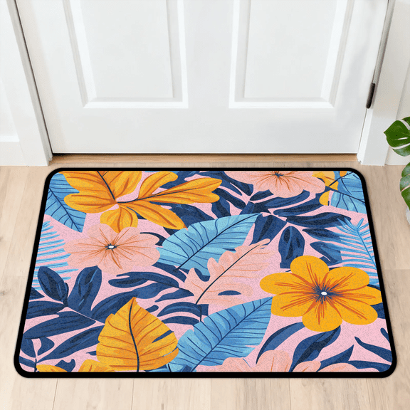 CURLYOOT Tropical Leaves Front Door Mat, Washable Non-Slip Flower Door Mat, Indoor Outdoor Floor Mats Absorbent Welcome Doormat for Entrance 20" x 30"