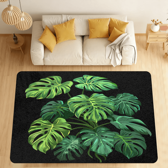 CURLYOOT Tropical Palm Leaves Area Rugs 5'x7' Washable Rug Large Living Room Rug Non Slip Green Palm Monstera Leaf Indoor Floor Carpet for Dining Room Bedroom Home