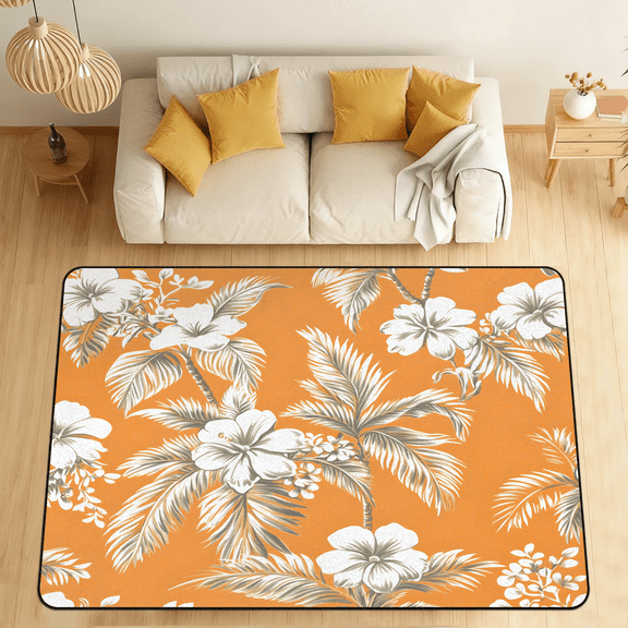 CURLYOOT Tropical Palm Leaves Flower Area Rugs 5'x7' Washable Rug Large Living Room Rug Non Slip Indoor Floor Carpet for Dining Room Bedroom Home