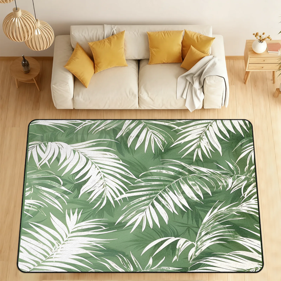 CURLYOOT Tropical Palm Leaves Green Plant Area Rugs for Living Room Bedroom, 4' 10" x 6' 8" Washable Rug, Floor Carpet with Non Slip Backing for Dining Room Indoor