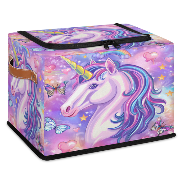CURLYOOT Unicorn Butterfly Storage Bin With Zipper Lid, Foldable ...