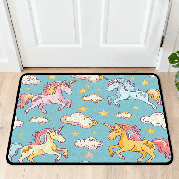 CURLYOOT Unicorn Cloud Front Door Mat, Washable Non-Slip Door Mat, Indoor Outdoor Floor Mats Absorbent Welcome Doormat for Entrance 20" x 30"