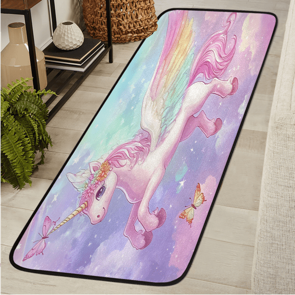 CURLYOOT Unicorn Colorful Cartoon Animal Fancy Runner Rug 2'x6' Washable Kitchen Runner Rug Indoor Non Slip Laundry Rugs Floor Carpet for Hallway Kitchen Entryway Bedroom Living Room