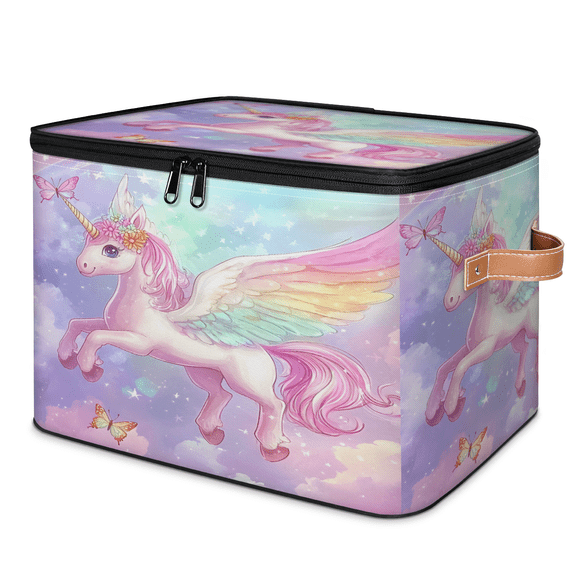 CURLYOOT Unicorn Colorful Cartoon Animal Fancy Storage Bins with Lid, Decorative Fabric Storage Boxes, Foldable Closet Shelf Organizer Baskets for Bedroom, Living Room, Home