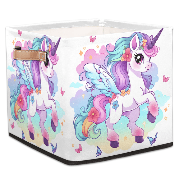 CURLYOOT Unicorn Cube Storage Bin, 13 x 13 x 13 Storage Cube Bins for Organizing, Fabric Foldable Closet Baskets with Handles for Closet, Shelves, Clothes