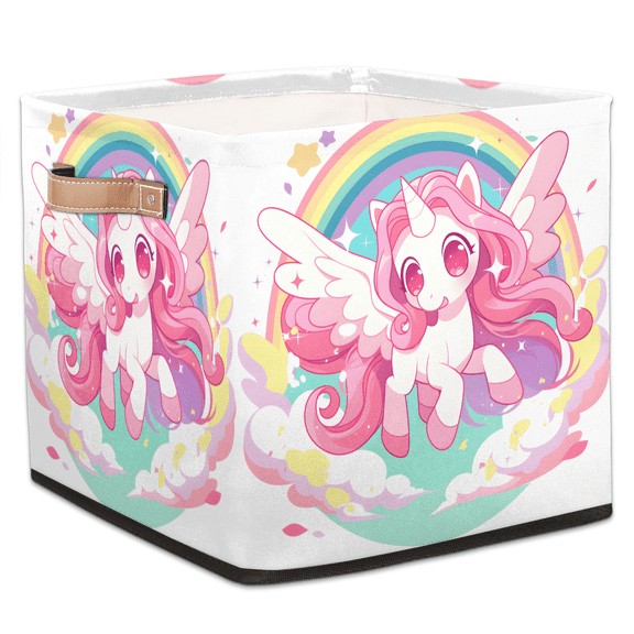 CURLYOOT Unicorn Cube Storage Bin, 13 x 13 x 13 Storage Cube Bins for Organizing, Funny Animal Fabric Foldable Baskets with Handles for Closet, Shelves, Clothes