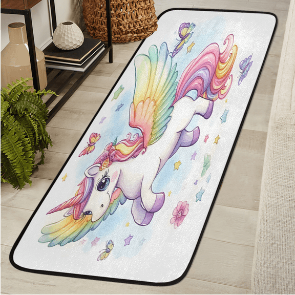 CURLYOOT Unicorn Cute Cartoon Animal Pattern Runner Rug 2'x6' Washable Kitchen Runner Rug Indoor Non Slip Laundry Rugs Floor Carpet for Hallway Kitchen Entryway Bedroom Living Room