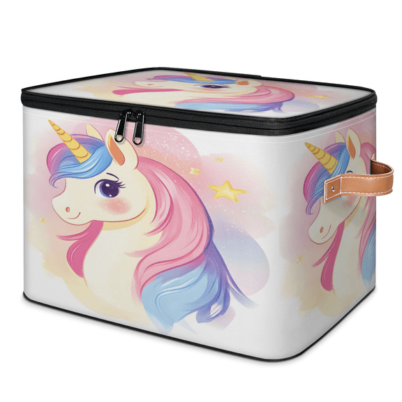 CURLYOOT Unicorn Fancy Cute Storage Bins with Lid, Decorative Fabric Storage Boxes, Foldable Closet Shelf Organizer Baskets for Bedroom, Living Room, Home