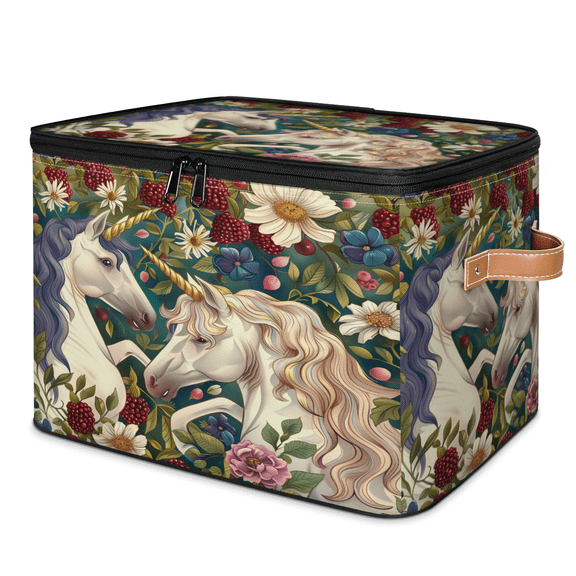 CURLYOOT Unicorn Fantasy Colorful Animal Storage Bins with Lid, Decorative Fabric Storage Boxes, Foldable Closet Shelf Organizer Baskets for Bedroom, Living Room, Home