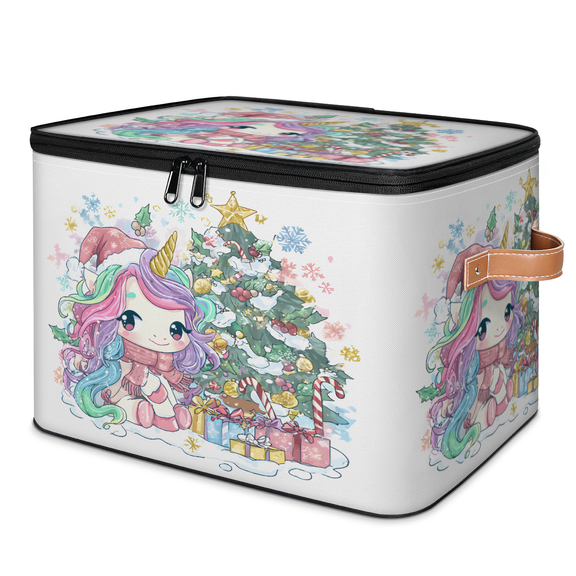 CURLYOOT Unicorn Storage Bins with Lid, Decorative Fabric Closet Boxes with Lids, Christmas Holiday Foldable Storage Baskets Shelves Container Organizers for Bedroom, Living Room, Dorm