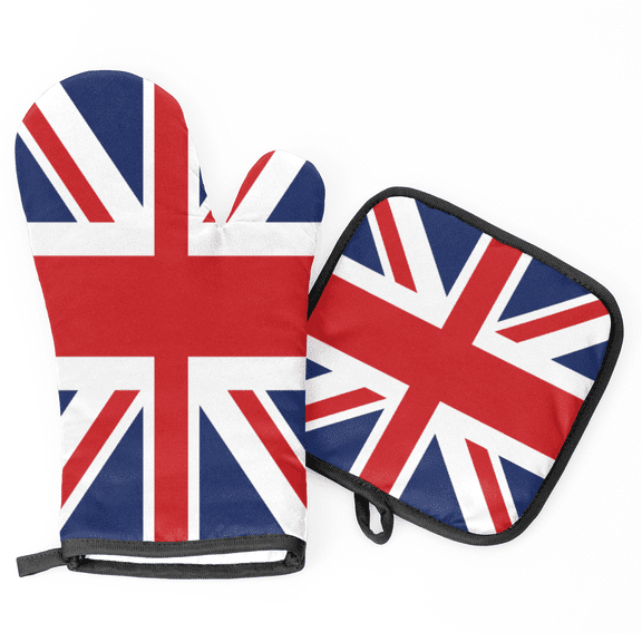 CURLYOOT Union Jack 2Pcs Oven Mitts and Pot Holders, Heat Resistant Kitchen Gloves Hot Pads, Washable Oven Glove for Cooking, Baking, BBQ