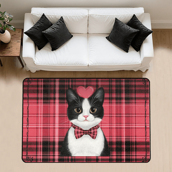 CURLYOOT Valentines Day Cat Rug for Living Room Bedroom, 4x6 Ft Washable Area Rug, Non Slip Rugs for Entryway, Large Carpet for Indoor Dining Room