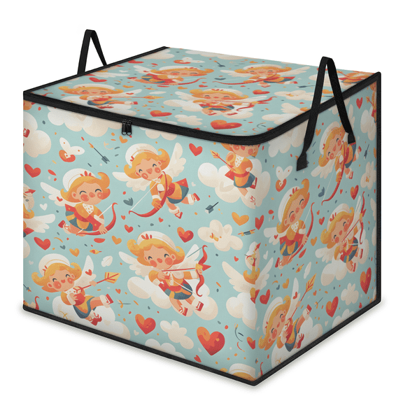 CURLYOOT Valentines Large Storage Bag, Clothes Storage Bin Foldable Closet Organizer with Handle, Heart Clouds Love Fabric Storage Containers for Clothing, Blanket, Comforter, Bedding