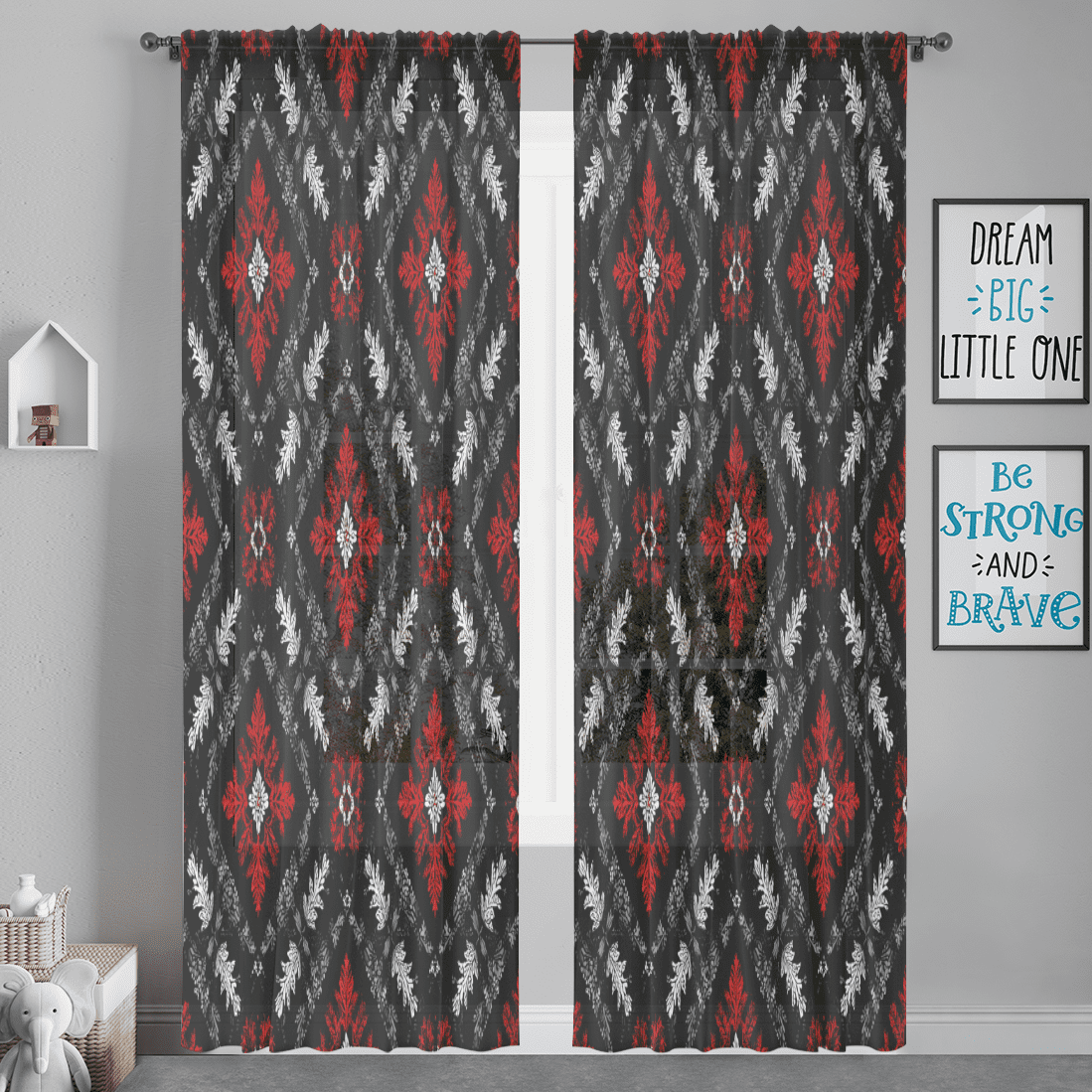 CURLYOOT Vintage Boho Floral Aztec Flower Sheer Curtains 84 Inches Long ...