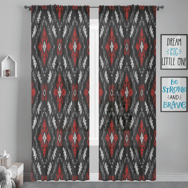 CURLYOOT Vintage Boho Floral Aztec Flower Sheer Curtains 84 Inches Long ...