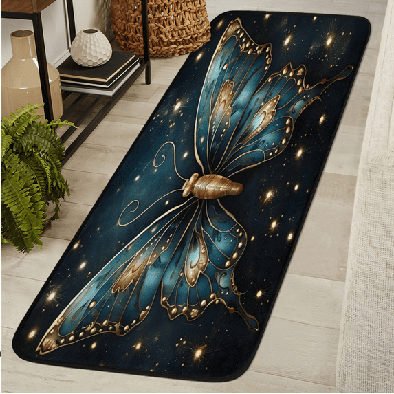 CURLYOOT Vintage Butterfly Runner Rug 2'x6' Washable Kitchen Runner Rug Indoor Non Slip Laundry Rugs Floor Carpet for Hallway Kitchen Entryway Bedroom Living Room