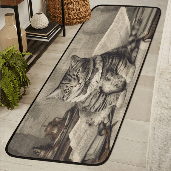 CURLYOOT Vintage Cat Runner Rug 2'x6' Washable Kitchen Runner Rug Indoor Non Slip Laundry Rugs Floor Carpet for Hallway Kitchen Entryway Bedroom Living Room