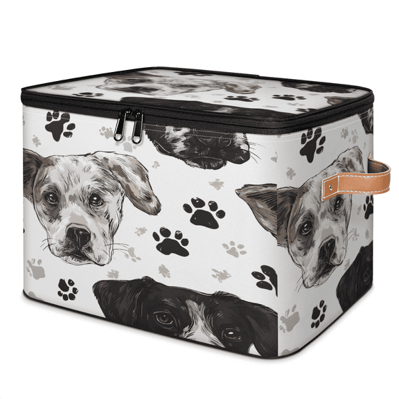 CURLYOOT Vintage Dog Storage Bins with Lid, Decorative Fabric Closet Boxes with Lids, Dog Paw Foldable Storage Baskets Shelves Container Organizers for Bedroom, Living Room, Dorm