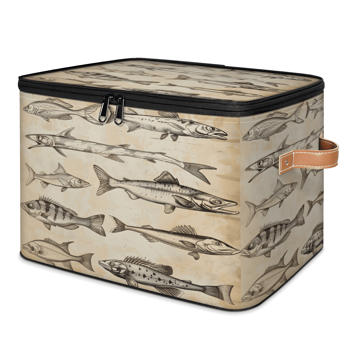 CURLYOOT Vintage Fish Fabric Storage Bins with Lids, Fishes Drawing ...