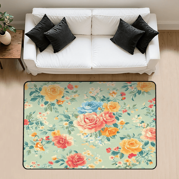 CURLYOOT Vintage Floral Area Rug 3x5 Ft Rugs for Entryway Entrance Kitchen, Washable Non Slip Indoor Floor Carpet for Bedroom Living Room