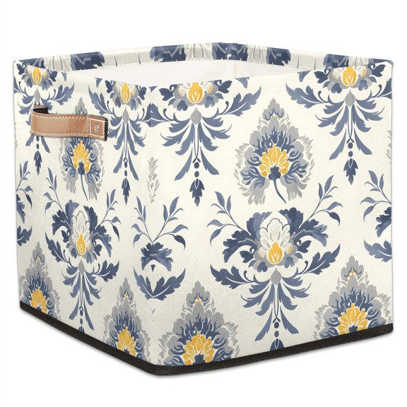 CURLYOOT Vintage Floral Cube Storage Bin, 13 x 13 x 13 Storage Cube Bins for Organizing, Ethnic Flower Fabric Foldable Closet Baskets with Handles for Closet, Shelves, Clothes