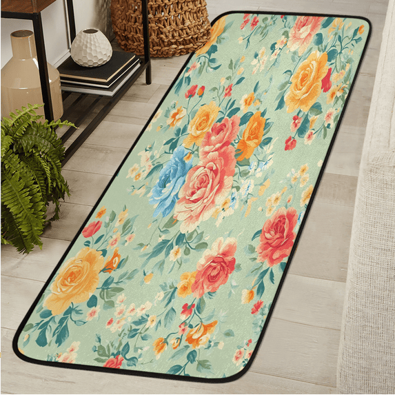 CURLYOOT Vintage Floral Runner Rug 2'x6' Washable Kitchen Runner Rug Indoor Non Slip Laundry Rugs Floor Carpet for Hallway Kitchen Entryway Bedroom Living Room