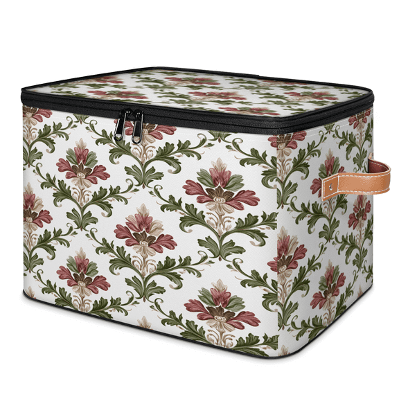 CURLYOOT Vintage Flower Bohemian Storage Bins with Lid, Decorative Fabric Closet Boxes with Lids, Damask Foldable Storage Baskets Shelves Container Organizers for Bedroom, Living Room