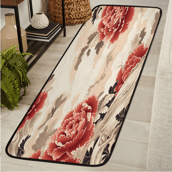CURLYOOT Vintage Flower Japanese Runner Rug 2'x6' Washable Kitchen Runner Rug Indoor Non Slip Laundry Rugs Floor Carpet for Hallway Kitchen Entryway Bedroom Living Room