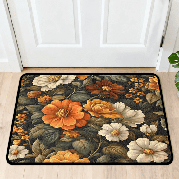 CURLYOOT Vintage Flowers Front Door Mat, Washable Non-Slip Door Mat, Indoor Outdoor Floor Mats Absorbent Welcome Doormat for Entrance 20" x 30"