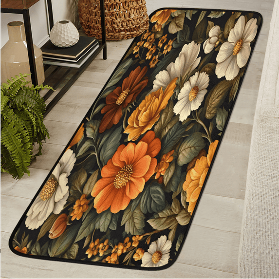 CURLYOOT Vintage Flowers Runner Rug 2'x6' Washable Kitchen Runner Rug Indoor Non Slip Laundry Rugs Floor Carpet for Hallway Kitchen Entryway Bedroom Living Room