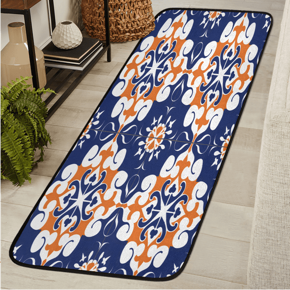 CURLYOOT Vintage Geometric Runner Rug 2'x6' Washable Kitchen Runner Rug Indoor Non Slip Laundry Rugs Blue Floor Carpet for Hallway Kitchen Entryway Bedroom Living Room