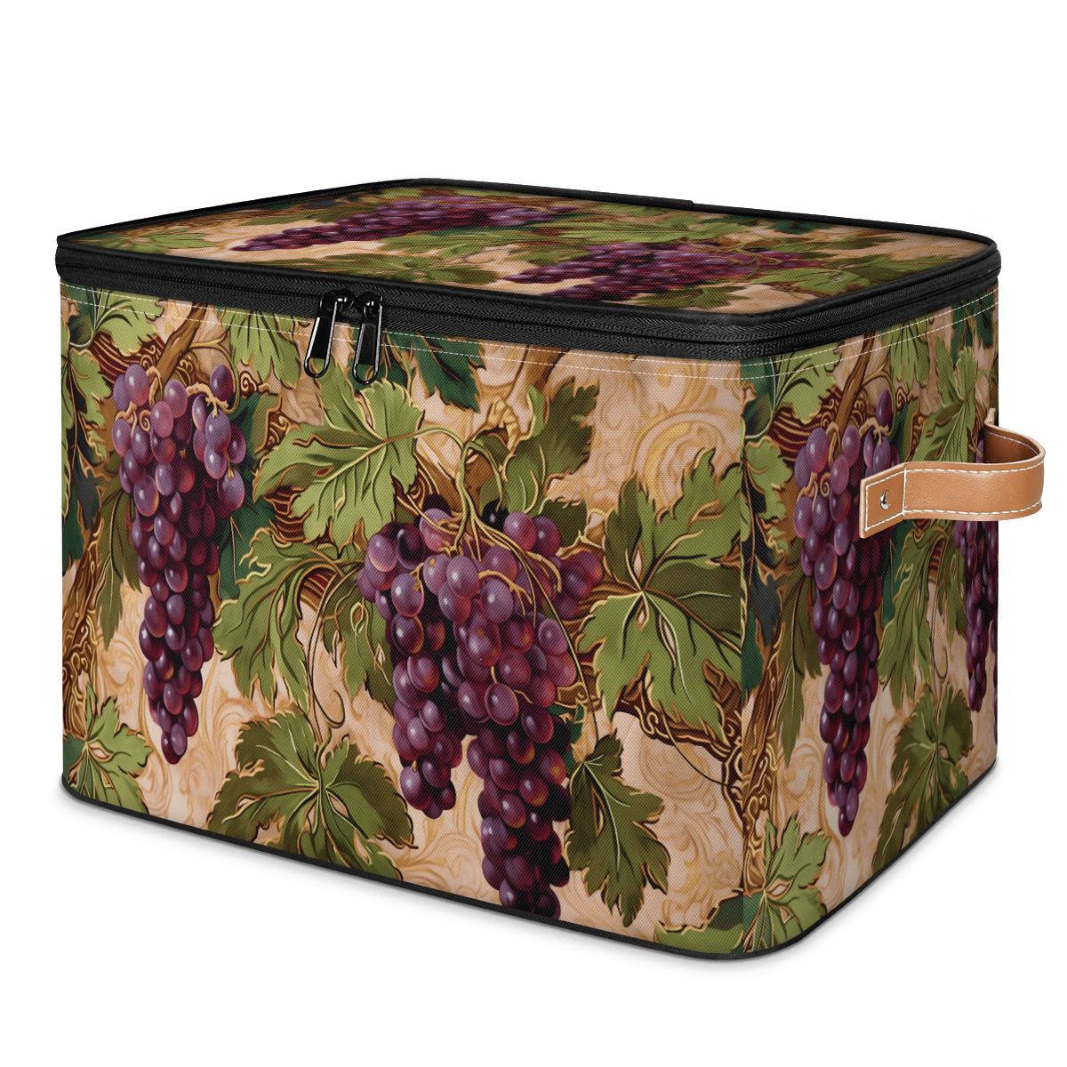 CURLYOOT Vintage Grape Storage Bin with Zipper Lid, Fabric Decorative ...