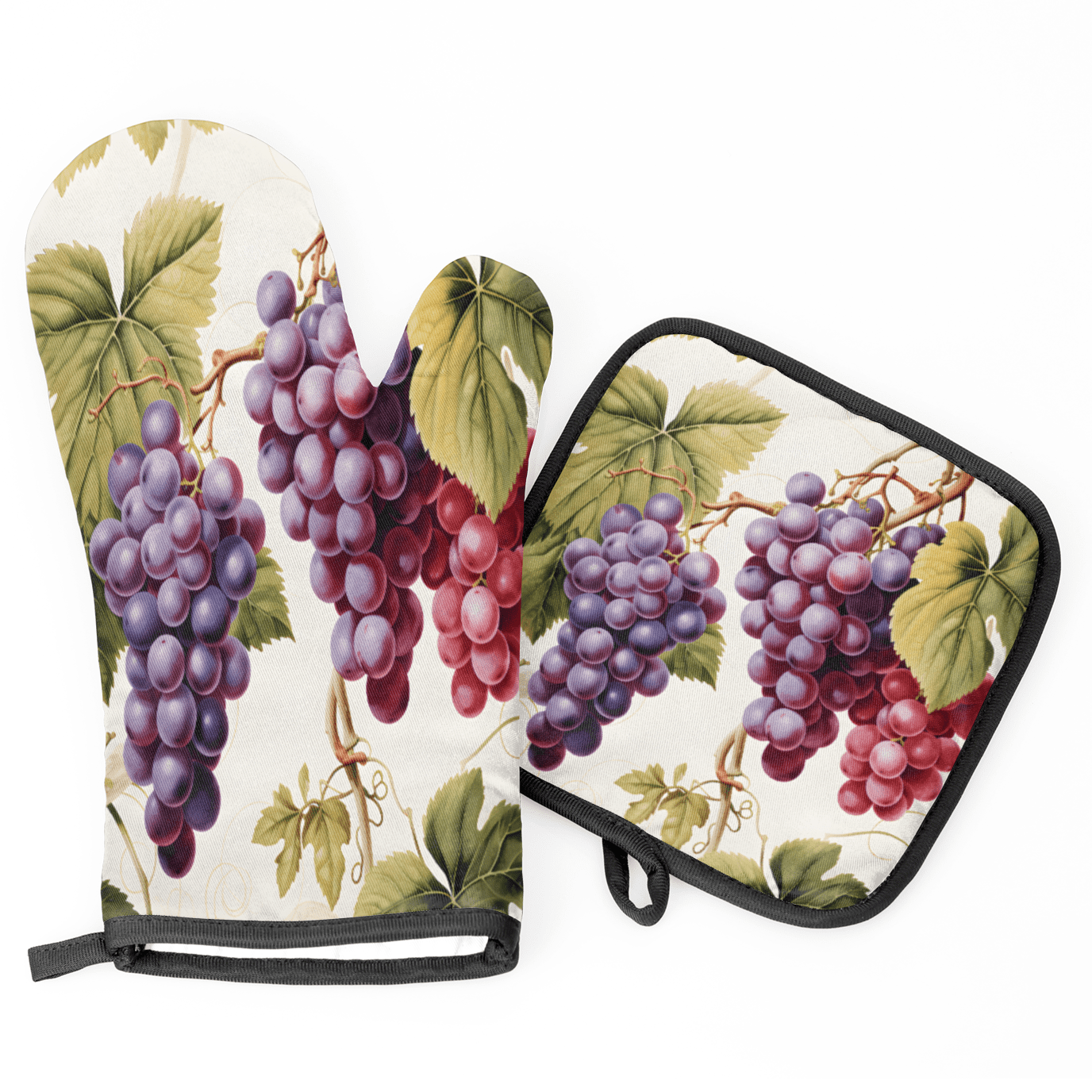 CURLYOOT Vintage Grapes Vine Oven Mitts and Pot Holders Sets of 2, Non-Slip Washable Hot Pads and Oven Gloves for Kitchen Cooking Baking