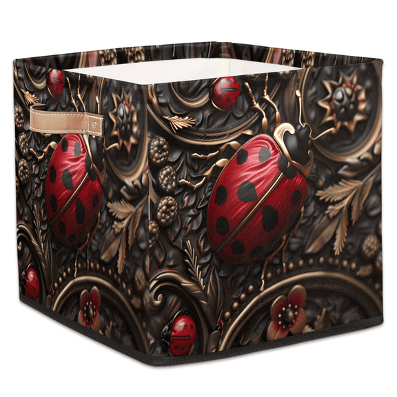 CURLYOOT Vintage Ladybirds Cube Storage Bin, 13 x 13 x 13 Storage Cube Bins for Organizing, Red Ladybugs Fabric Foldable Closet Baskets with Handles for Closet, Shelves, Clothes