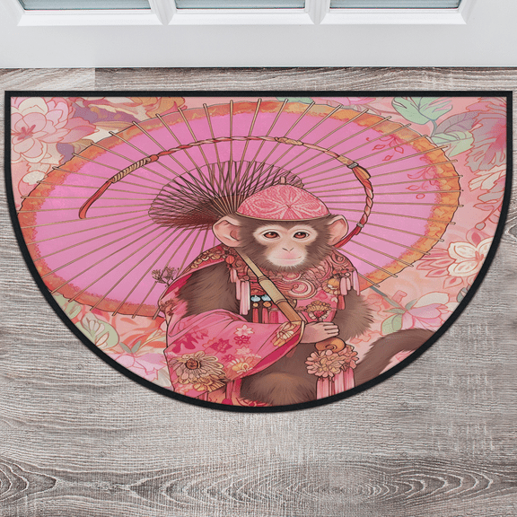 CURLYOOT Vintage Monkeys Half Round Door Mat 24'' x 36'', Indoor Outdoor Entrance Rug, Semi Circular Area Rug, Non Slip Washable Absorbent Doormat, Laundry Room Rug