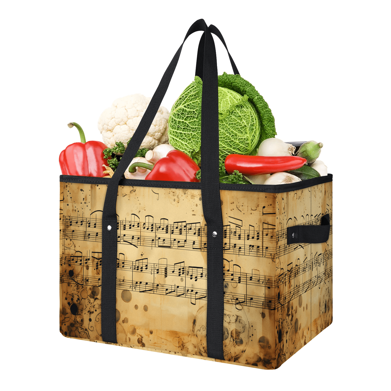 CURLYOOT Vintage Musical Notes Reusable Grocery Bag, Foldable Shopping ...