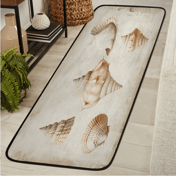 CURLYOOT Vintage Shells Runner Rug 2'x6' Washable Kitchen Runner Rug Indoor Non Slip Laundry Rugs Ocean Beach Theme Floor Carpet for Hallway Kitchen Entryway Bedroom Living Room