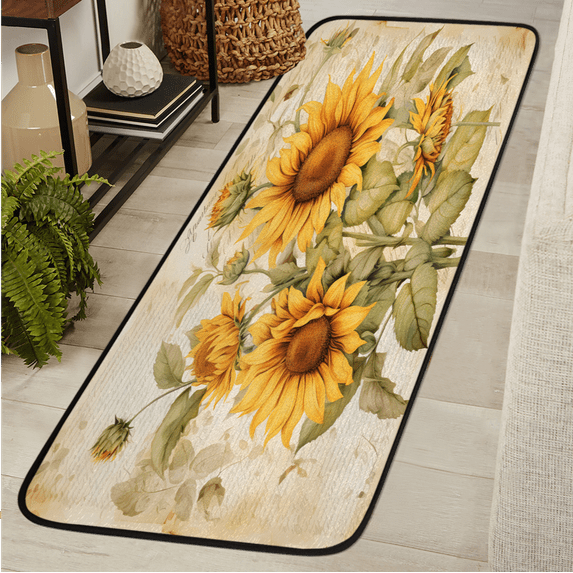 CURLYOOT Vintage Sunflower Runner Rug 2'x6' Washable Kitchen Runner Rug Indoor Non Slip Laundry Rugs Floor Carpet for Hallway Kitchen Entryway Bedroom Living Room