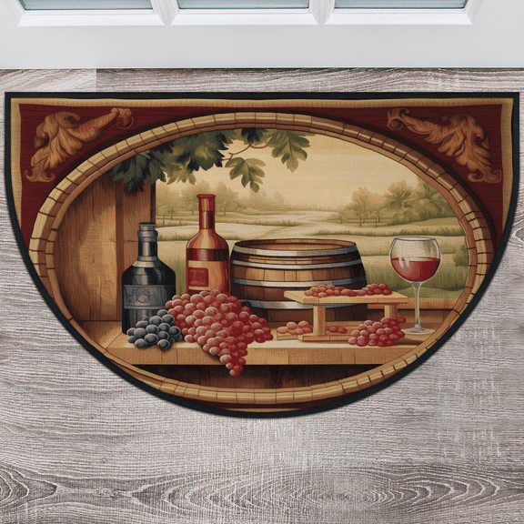 CURLYOOT Vintage Wine Theme Half Round Door Mat 24'' x 36'', Indoor Outdoor Entrance Rug, Semi Circular Area Rug, Non Slip Washable Absorbent Doormat, Laundry Room Rug