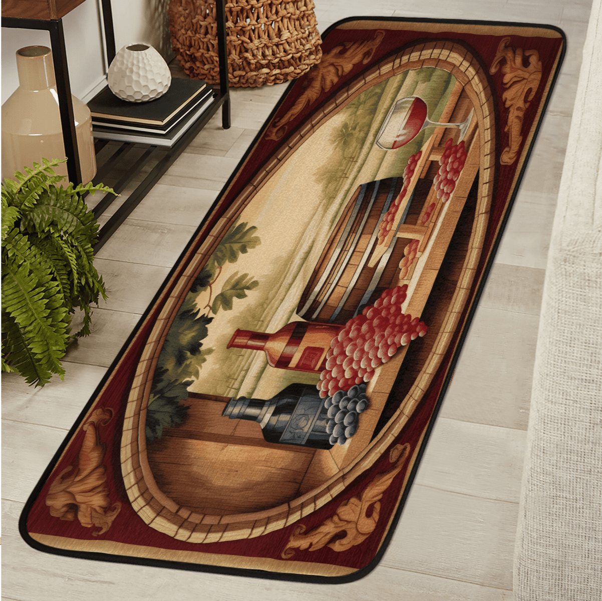 CURLYOOT Vintage Wine Theme Runner Rug 2'x6' Washable Kitchen Runner ...