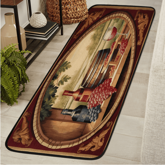 CURLYOOT Vintage Wine Theme Runner Rug 2'x6' Washable Kitchen Runner Rug Indoor Non Slip Laundry Rugs Floor Carpet for Hallway Kitchen Entryway Bedroom Living Room