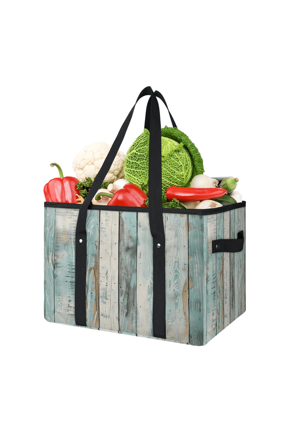 Vintage Wooden Reusable Grocery Bag, Large Foldable Grocery Totes Shopping Bag for Groceries, Shopping Bags with Handles for Kitchen Trunk Picnic