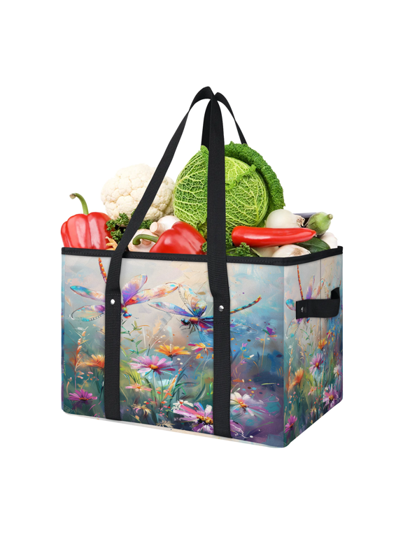Watercolor Dragonfly Reusable Grocery Bag, Large Foldable Grocery Totes Shopping Bag for Groceries, Shopping Bags with Handles for Kitchen Trunk Picnic