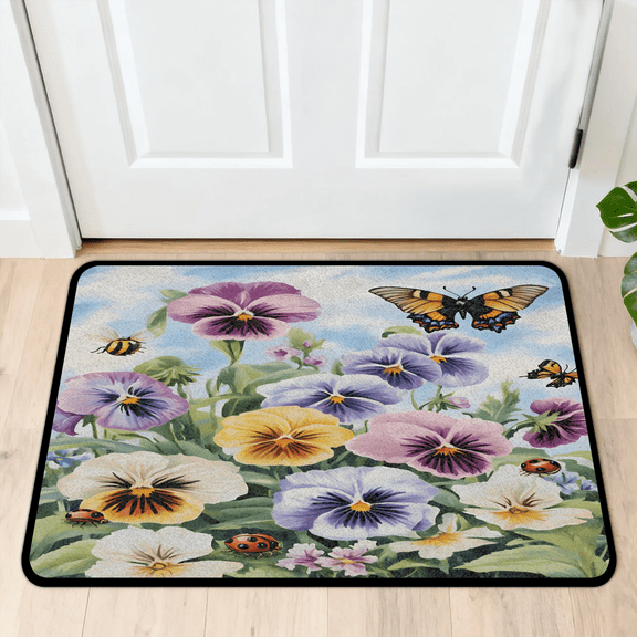 CURLYOOT Watercolor Flower Spring Flowers Front Door Mat, Washable Non-Slip Door Mat, Indoor Outdoor Floor Mats Absorbent Welcome Doormat for Entrance 20" x 30"