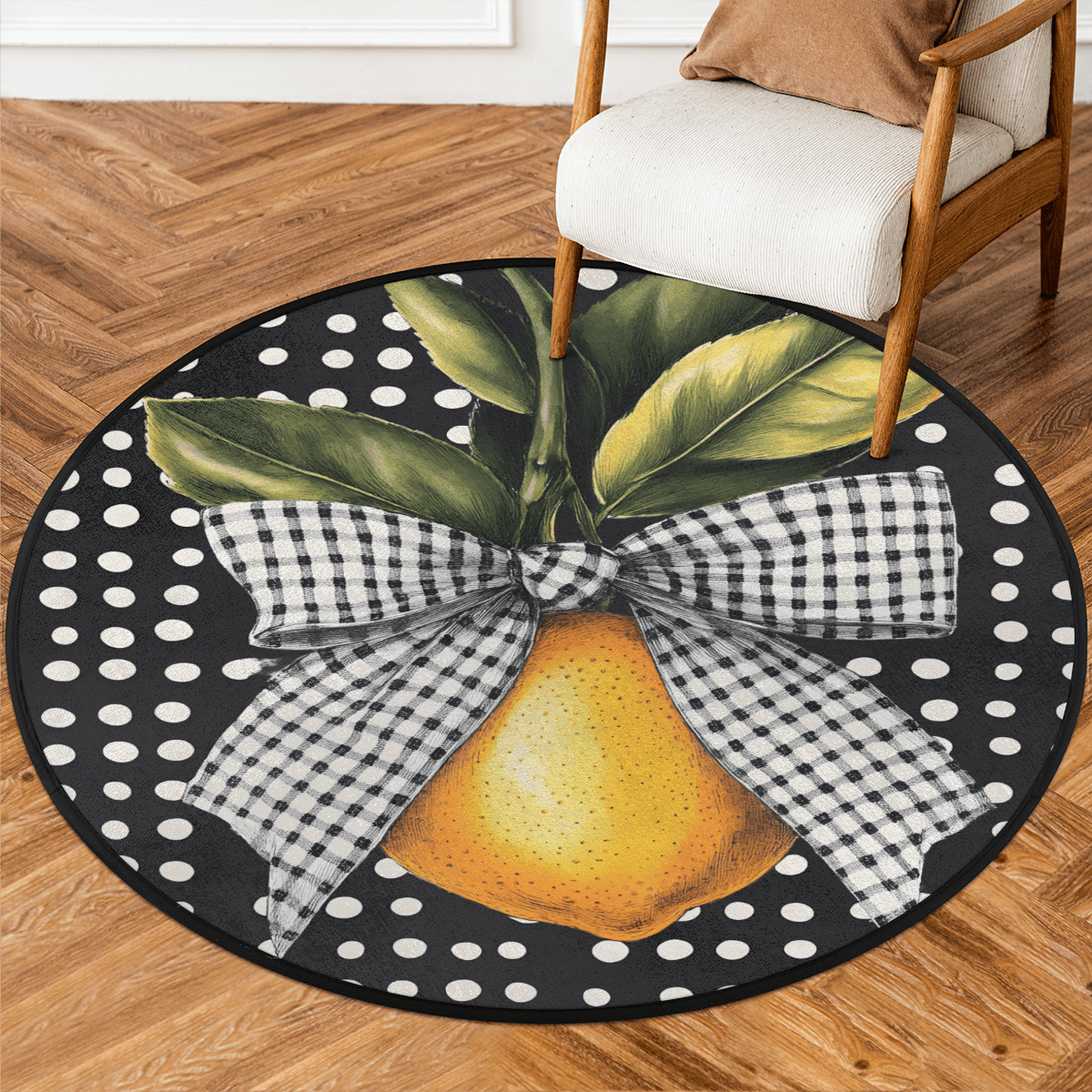 CURLYOOT Watercolor Lemon Fruit 5.2ft Round Rug for Living Room, Large ...
