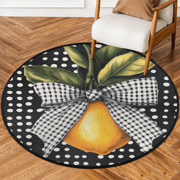 CURLYOOT Watercolor Lemon Fruit 5.2ft Round Rug for Living Room, Large Washable Area Rug, Non Slip Floor Mat Indoor Rugs for Bedroom, Dining Room, Offices, Entryway