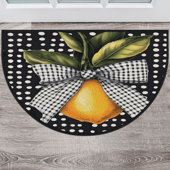 CURLYOOT Watercolor Lemon Fruit Half Round Door Mat 24'' x 36'', Indoor Outdoor Entrance Rug, Semi Circular Area Rug, Non Slip Washable Absorbent Doormat, Laundry Room Rug